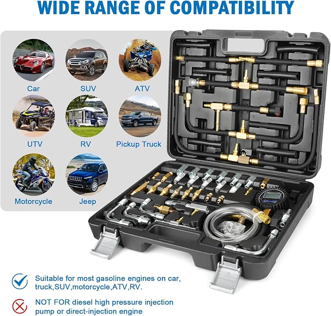 Digital Fuel Injection Pressure Tester Kit - Fuel Pressure Gauge 0-300 PSI for Petrol Engine Fuel Pressure Test Kit Automotive Test Tool Kit
