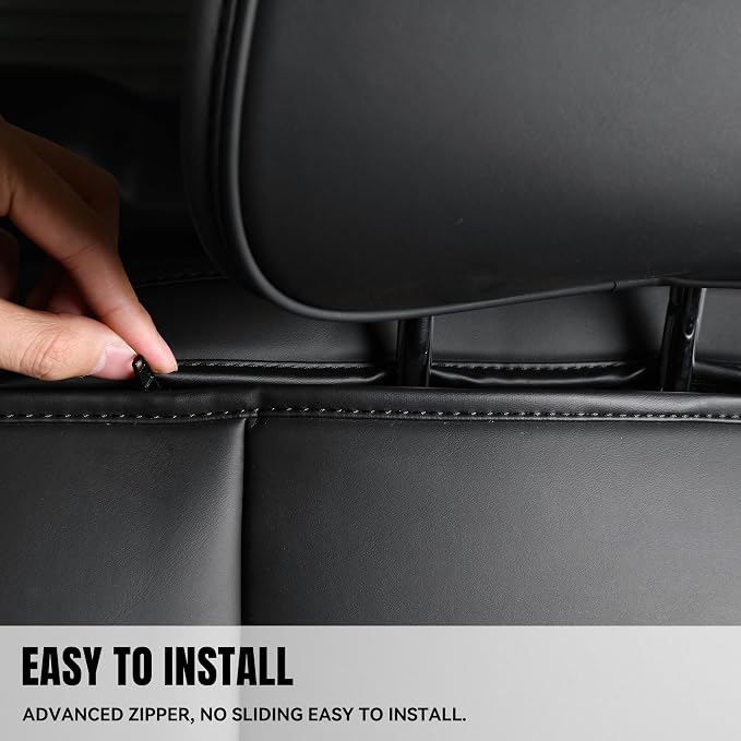 CAR PASS Nappa Leather Back Seat Cover, Waterproof Bench Rear Seat Cover, Breathable Back Row Protector Luxury Cushioned, XL-L-M Size Universal Fit for Cars SUV Pick-up Truck Sedan(Black Charcoal)