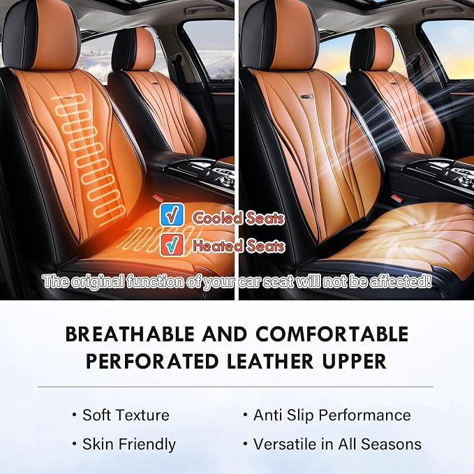 Coverado Car Seat Covers, Automotive Seat Covers for Front Seat, Waterproof Leather Car Seat Protector, Universal Seat Cover for Cars, Car Seat Cushion for Most Sedans, SUV, Trucks (Black&Brown)