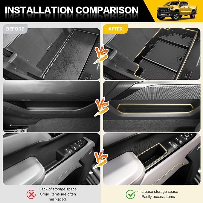 7PCS Center Console Organizer for 2022-2025 Chevy Silverado/GMC Sierra 1500, Door Handle Armrest Insert Shifter Tray Gear Side Storage Box Set Accessories(Only Fits Full w/Bucket Seats)