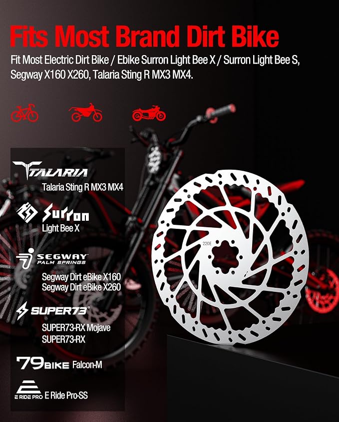 Heavy Duty 220MM Thickened Front Brake Disc Rotor, Stainless Steel Motorcycle Brake Rotor for Talaria Sting Offroad TL50, TL4000, TL25, X3 MX TL2500, Surron LBX, Segway X260/X160