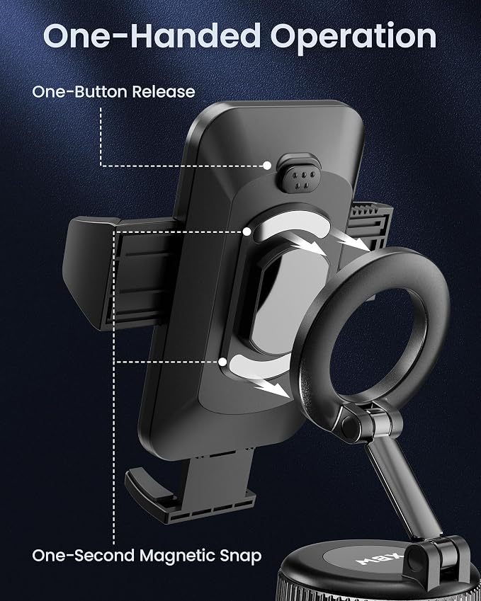 Car Phone Mount with Magnetic Clip for Magsafe & Android 360 Universal Suction Phone Mount for Dashboard Windshield Car Phone Holder for Car for iPhone 17 16 15 14 Pro Max Samsung Galaxy S25 Cell