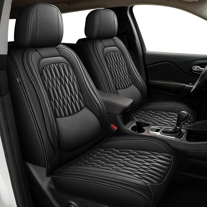 Seat Covers Fit for Ford Fusion 2010-2020 - Full Set 5 Seats - Faux Leather Lumbar Support Seat Cover Waterproof Seat Protector(Black)