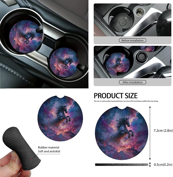 Horse Clouds Print Car Accessories Full Set of 15 Car Seat Covers Steering Wheel Cover Air Vent Storage Holder Seatbelt Strap Pad Cup Coasters Rear View Mirror Cover Keychain