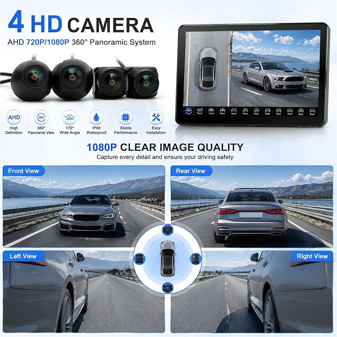 Car AHD 720P/1080P 360° Panoramic System Reversing Camera Set for Android Auto Radio High-Definition Camera