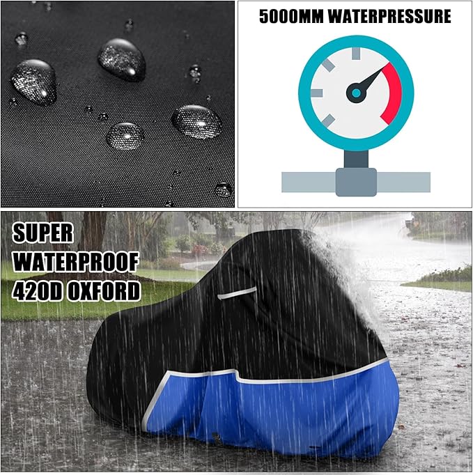 Waterproof Motorcycle Cover Replace for Harley Davidson Cruiser Models, 420D Oxford Cloth Softail, Dyna, Iron 883, Fat Boy 114, Forty-Eight, Low Rider, Sport Glide Cover for Snow Rain Protection