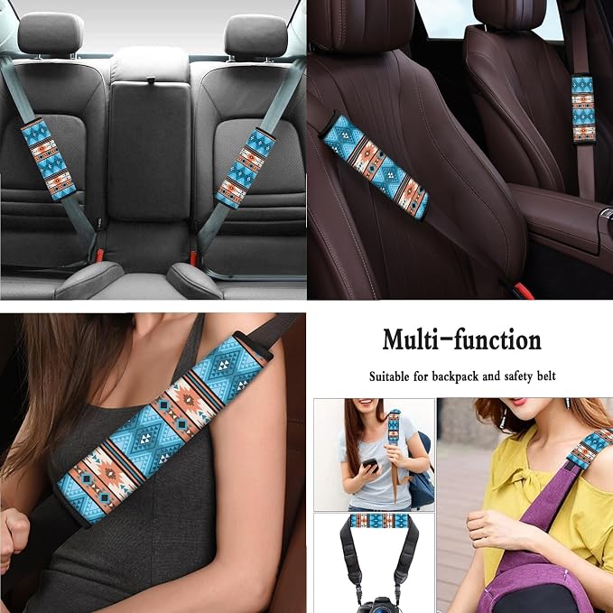 Aztec Seat Covers Full Set with Aztec Steering Wheel Cover, Shoulder Pads, Aztec Auto Seat Protector Car Accessories Universal Fit for Most Cars, Blue