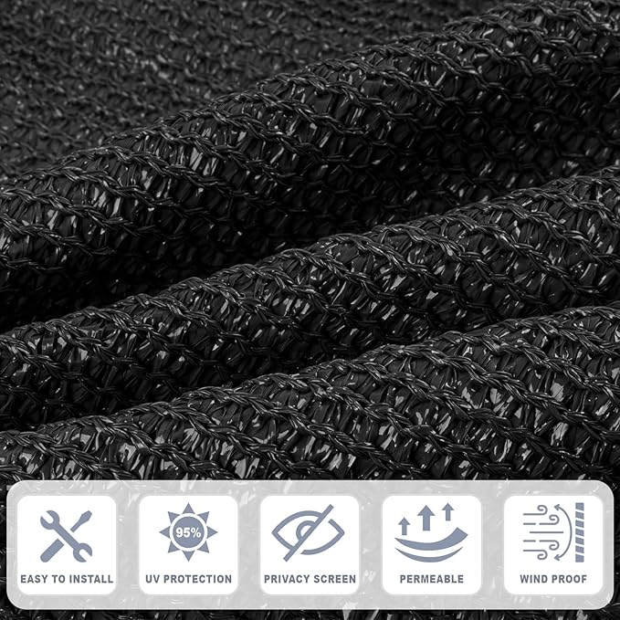Cool Area Sun Shade Cloth with Grommets 3/4/6/8/10/12/16/20 FT Shade Panel Shade Tarp Screen Fabic for Outdoor Patio Pergola Cover Deck Garden, 6x12 FT, Black