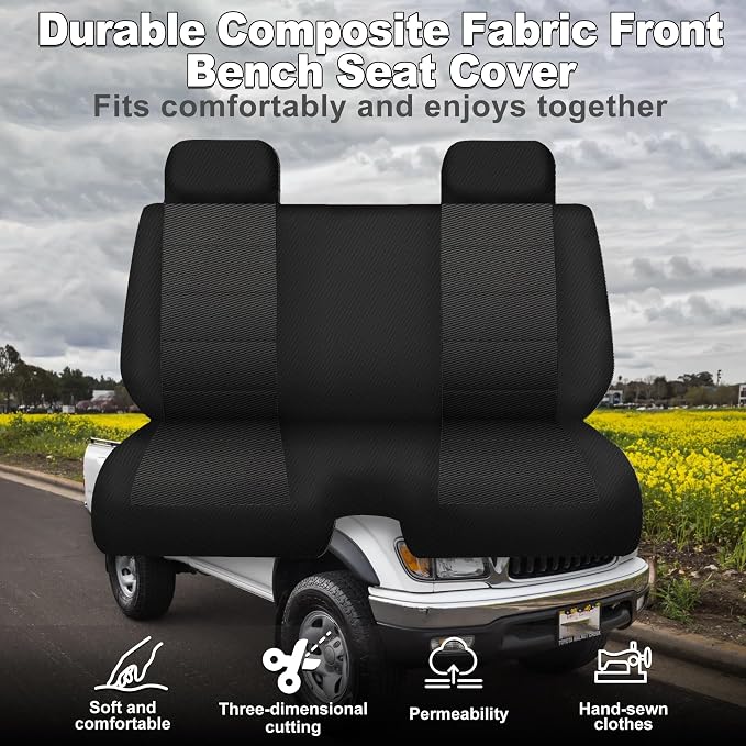 Bench Seat Covers for Toyota Tacoma 1995 1996 1997 1998 1999 2000 2001 2002 2003 2004 Heavy Duty Cloth Protector Interior Accessories，Waterproof & Machine Washable, Black