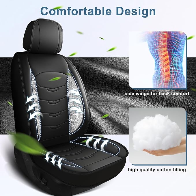 Car Seat Covers with Sparkling Rhinestones for Chevrolet Chevy Malibu 2009-2026 Faux Leather Seat Cover Full Set - Black