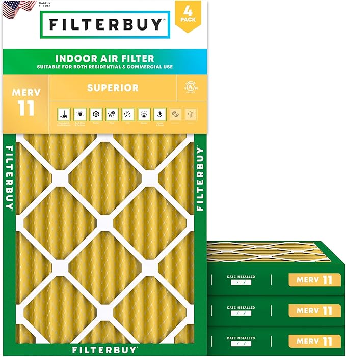 Filterbuy 8x20x2 Air Filter MERV 11 Superior Pet & Allergy Defense (4-Pack), Electrostatic Pleated HVAC AC Furnace Filters Replacement (Actual Size: 8.00 x 20.00 x 1.75)