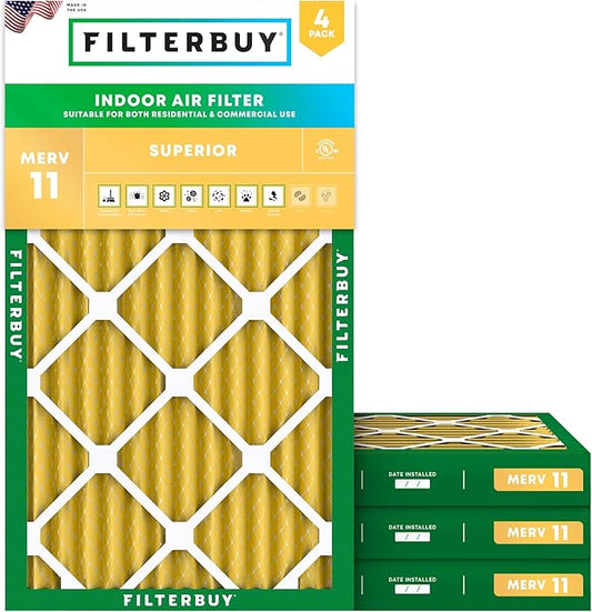 Filterbuy 8x20x2 Air Filter MERV 11 Superior Pet & Allergy Defense (4-Pack), Electrostatic Pleated HVAC AC Furnace Filters Replacement (Actual Size: 8.00 x 20.00 x 1.75)