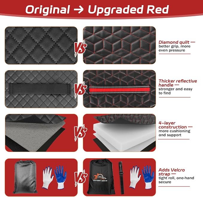 Upgraded Rolling Creeper Mat for Mechanics, 60 x 28 in Padded Automotive Work Mat for Cars, SUVs & Pickup Trucks, Red