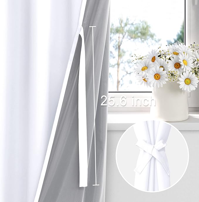 XWZO White Blackout Curtains with Tiebacks - Extra Large Heat and Full Light Blocking Window Panels with Grommets for Bedroom/Nursery, White, W60 x L95, Set of 2