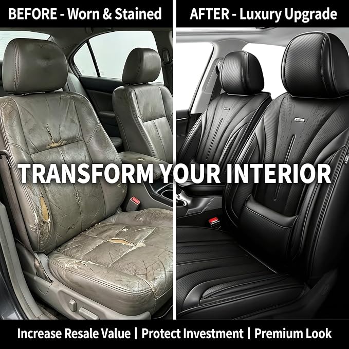 Fit Encore GX Car Seat Covers for Select Buick Encore GX 2020-2025 2026 - Premium Full Coverage Leather, Airbag Compatible, Waterproof & All Weather Seat Cushion Protector, Full Set, Black