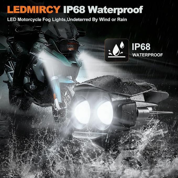 Motorcycle Driving Lights Kit,LEDMIRCY LED Luces Exploradoras Para Moto with Switch Wiring Harness Auxiliary Spot Light 6Modes White/Amber Strobe Offroad Fog Light with Memory Function IP68 Waterproof