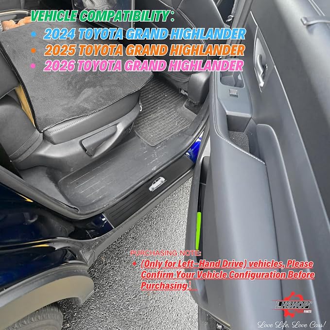4Pcs Door Sill Protector for 2024-2026 Toyota Grand Highlander | Fits Hybrid LE/XLE/Ltd/Platinum, ABS Guards w/Logo, Anti-scratch, Non-slip, Hide Scuff, Stick-on (Not for Highlander)