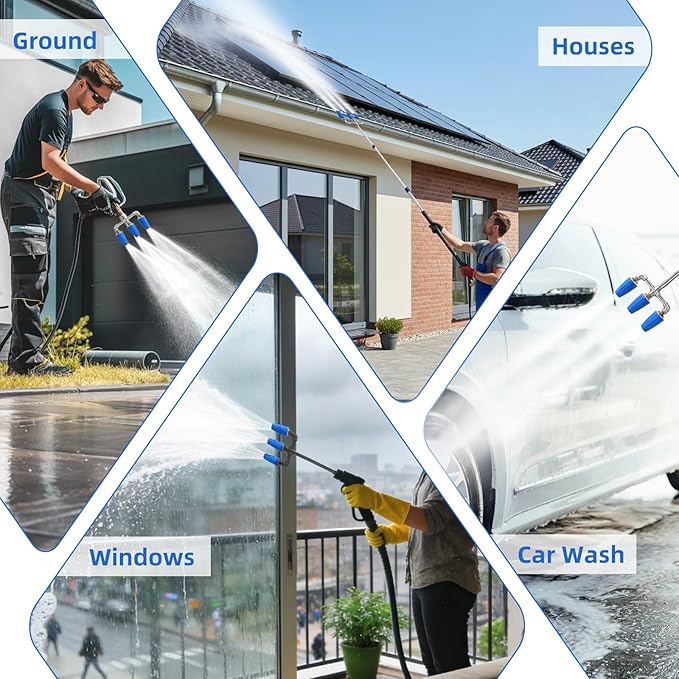 Triple Turbo Nozzle Pressure Washer, Triple Pressure Washer Nozzle, 360° Rotating 4000 PSI Turbo Nozzle with 1/4" Quick Connector 2.0 Orifice, 304 Stainless Steel for Driveway/Deck Clean(Blue)