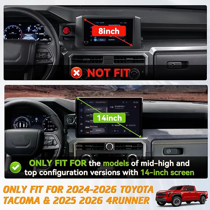 Phone Holder Dash Organizer Fit for Toyota Tacoma 2024-2026 | Fit for 4Runner 14 in screen, 360 Degree rotation phone mount, dashboard screen storage tray