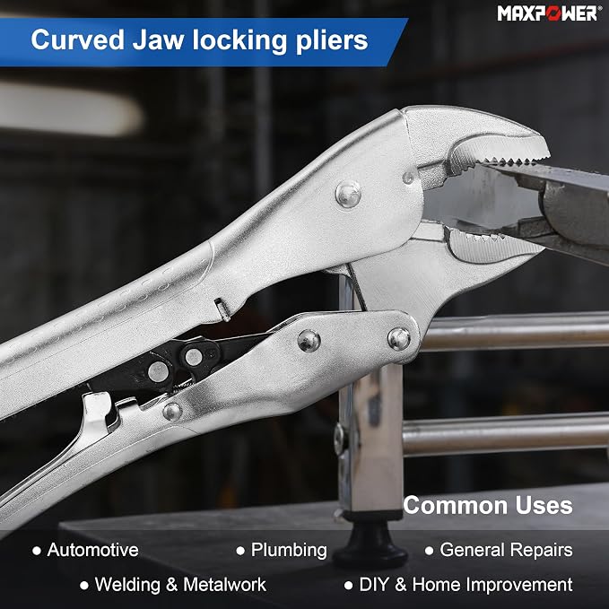 MAXPOWER 2 Pieces Locking Pliers Set, 6" 10" Curved Jaw Self Adjusting Locking Pliers, with 1.2" and 2" Jaw Capacity