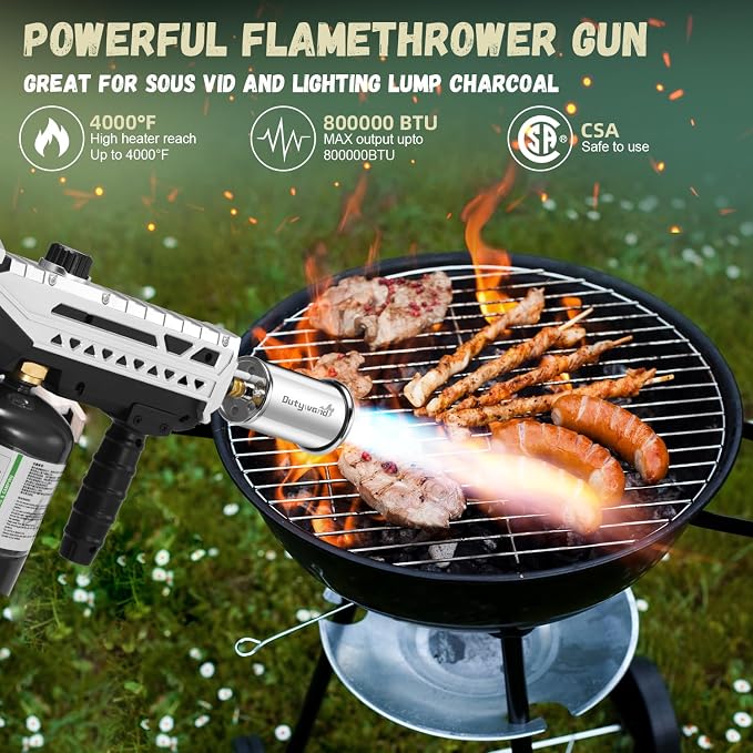 Powerful Propane Grill Torch Gun – Cooking Torch – Flame Thrower Blow Torch Gun – Adjustable Flamethrower for BBQ, Camping, Campfire, Weilding, Searing Steak, Weeding(Tank Not Included)