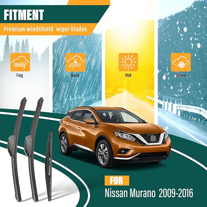 Windshield Wiper Blades Replacement for Nissan Murano 2009 2010 2011 2012 2013 2014 2015 2016 Original Factory Quality Front Rear Wiper Blade Set - 26" 16" 12" (Set of 3)