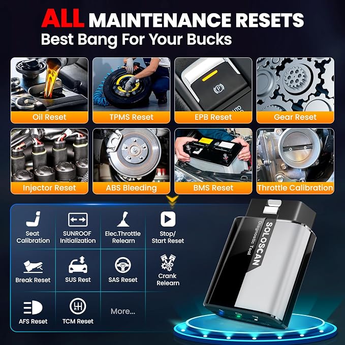 KINGBOLEN Soloscan for Land Rover Jaguar OBD2 Scanner Bluetooth, All Reset Service, Bidirectional Scan Tool for iOS & Android, Full System Car Diagnostic Scanner, No Subscriptions Lifetime Update
