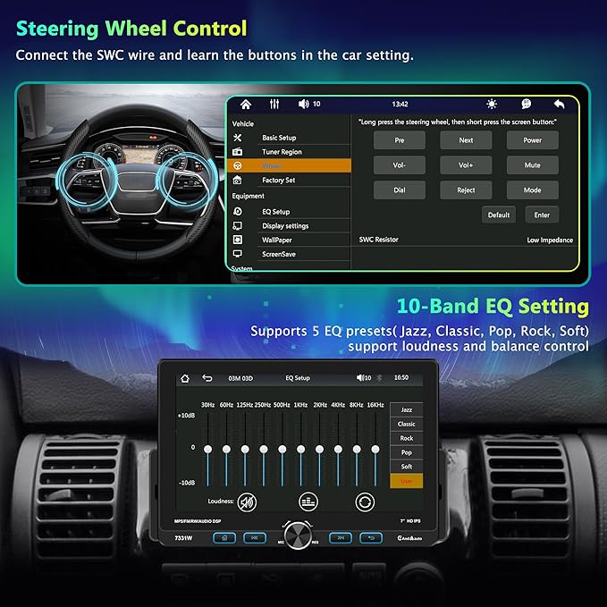7" Single Din Touchscreen Radio, Floating Car Stereo with Wireless Apple CarPlay & Android Auto,30° Adjustable HD IPS Touchscreen,FM/AM,Bluetooth 5.2,USB & Type-C,MIC,Physical Knob, Backup Camera