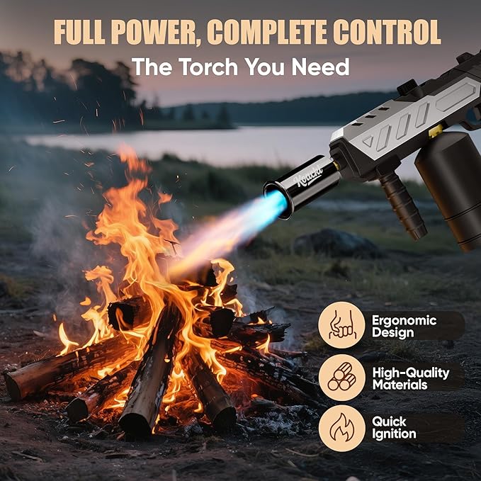 KOACKL Powerful Propane Torch, Blow Torch with Adjustable Flame, Flamethrower Kitchen Torch Burner Gas Welding Kits for Grill, BBQ, Searing Steak, Camping & Charcoal Torch Lighter(Tank Not Included)