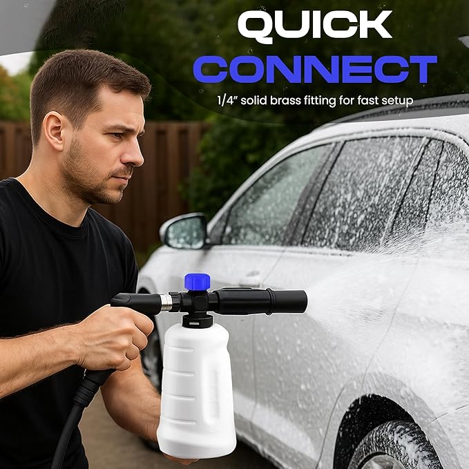 Adjustable Pressure Washer Gun, Snow Foam Gun 3000 PSI Cannon Foam Blaster, 1/4" Quick Connector, 5 Nozzle Tips, 1L Car Wash Foam Cannon