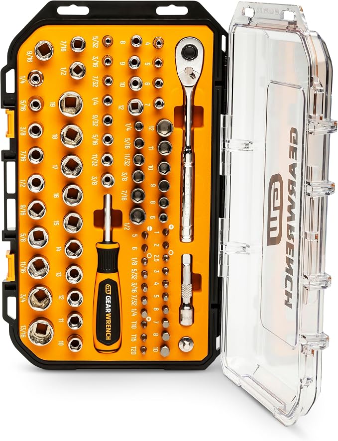 GEARWRENCH 75 Piece 1/4” & 3/8” Drive 72-Tooth 6 Point SAE/MM Mechanics Hand Tool Set | GW38CBMTS75