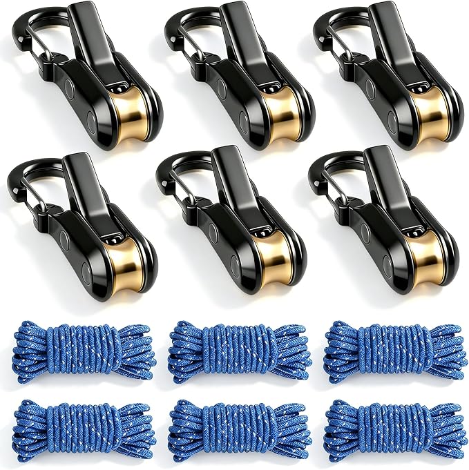 6 Pack Rope with Roller Tensioner for Easy and Secure Tying,2026 New Heavy Duty Retractable Buckle Rope with Accessory Cord for Camping Boating Home Storage Outdoor Use