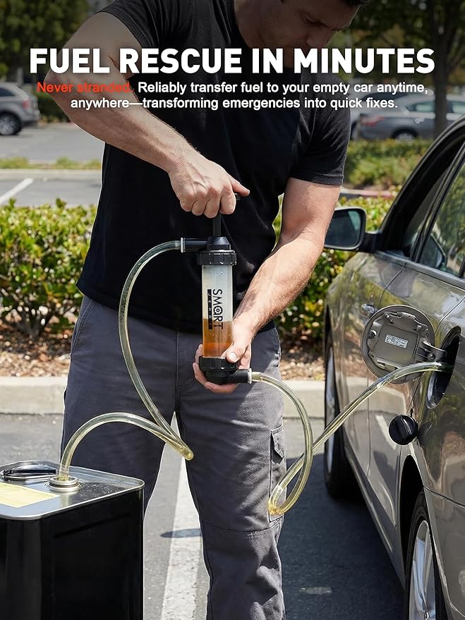 SMART JERRY - Cordless Fuel Transfer Pump | Gas Siphon Pump for Gasoline | Gas Syphon Hand Pump | 3 GPM High Flow | Transparent Pump Body & Hose | 2026 Upgraded New Version