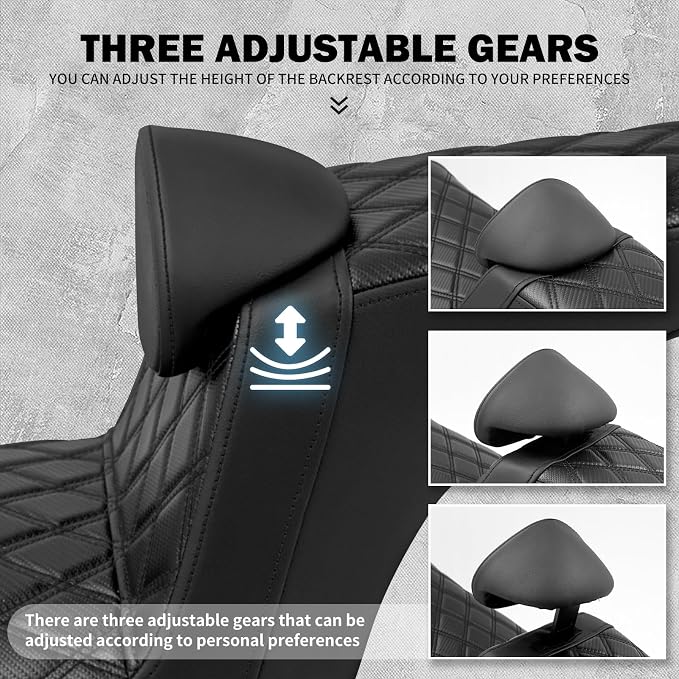 Motorcycle Seat Driver Passenger Seat with Backrests for Harley Low Rider Low Rider S ST 2018-up (Black with black stitching)