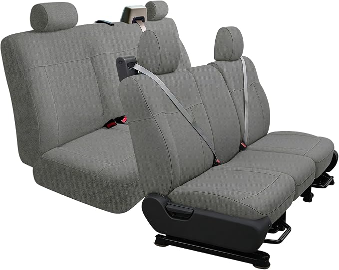 Front & Rear Heavy-Duty Knit Seat Covers for Ford F150 XLT Super Cab 2004 2005 2006 2007 2008 Durable Fabric Protection - Gray