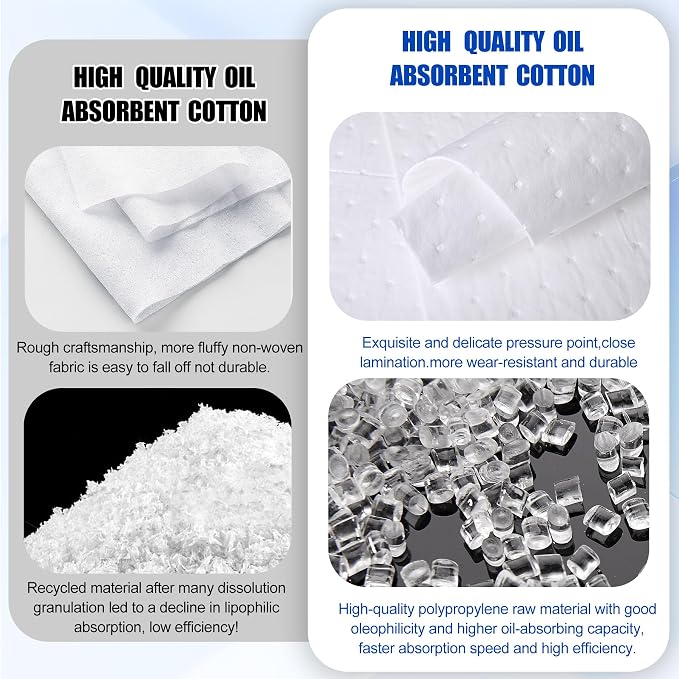 Oil Absorbent Pads - High Absorbency Microfiber Polypropylene Absorbing Pads, Oil Spill Mat for Oil-Based & Water-Based Fluids, Gray, 13" x 10" (50 White, 13'' x 10'')