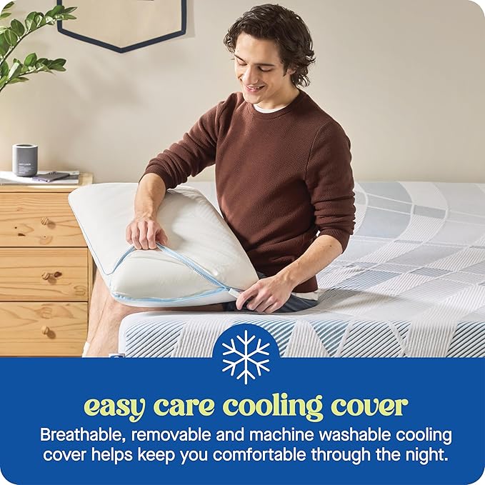 Sealy Dreamlife Queen Size Memory Foam Cooling Pillow with Surface Guard Technology, Removable Machine-Washable Cover, 1 Year Limited Warranty, White