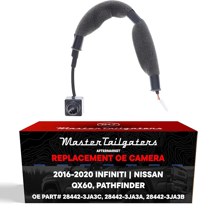 Master Tailgaters Replacement for Infiniti QX60 w/o Navigation (16-20), QX60 Hybrid (16-17) / Nissan Pathfinder w/o AVM (17-20) Backup Camera OE Part # 28442-3JA3C, 28442-3JA3A, 28442-3JA3B