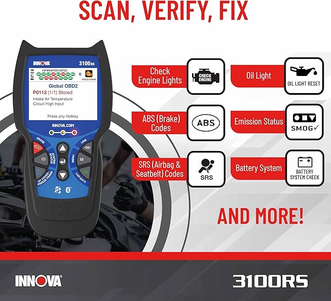 INNOVA 3100RS, OBD2 Scanner, ABS SRS Airbag Scan Tool with Airbag Light & Oil Light Reset, Stream Graph & Record Live Data, Get Suggested Repair & Parts on iPhone or Android