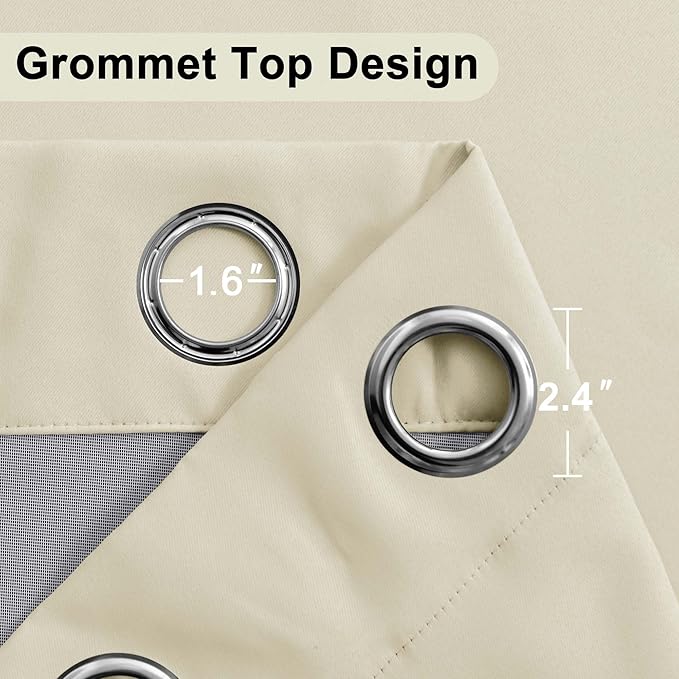 XWZO Total Blackout Curtains 72 Inches Long - Double Layer Full Light Blocking & Energy Efficiency Grommet Window Panels with Tiebacks for Bedroom/Living Room, Beige, W52 x L72, Set of 2