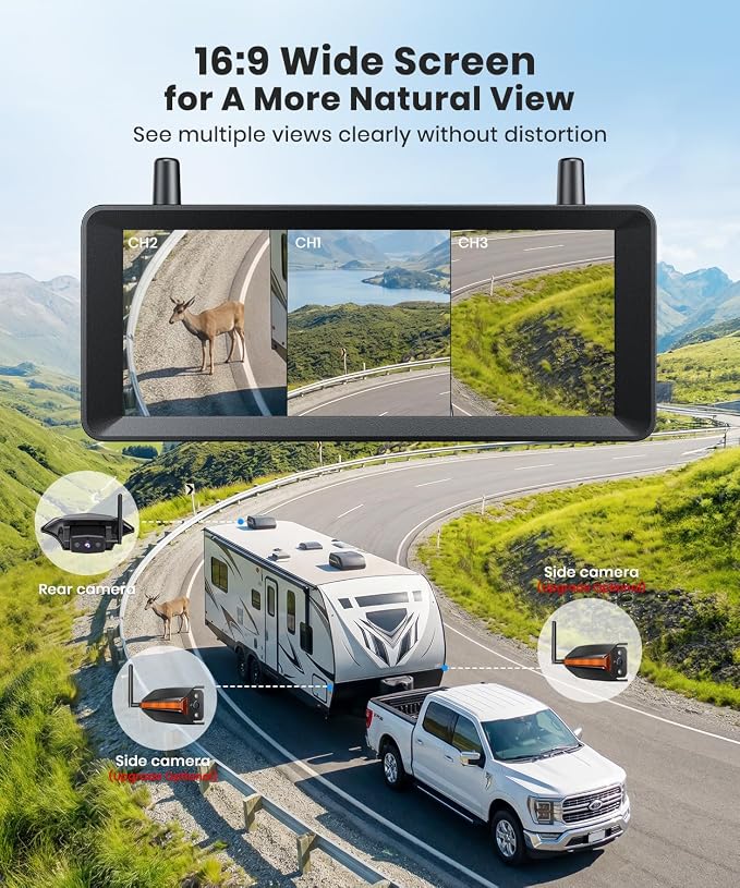 AUTO-VOX Wireless RV Backup Camera: 30-Min Plug and Play Install, 7.2" 1080P Full Screen for Stable Live View, Clear IR Night Vision & DVR Recording Back up Camera for RV Trailer Camper Motorhome