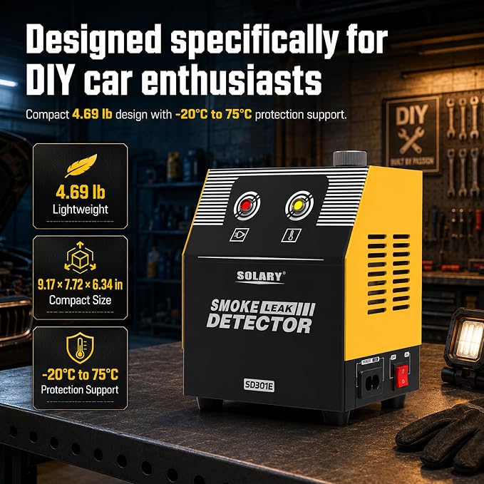 Solary Automotive Smoke Machine EVAP Tool - SD301E Yellow 12V DC Leak Tester with Vacuum Function – Home Garage Car Owner Repair Tool
