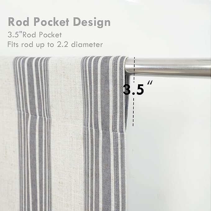 DriftAway Chris Double Layer Linen Blackout Tie Up Curtains Thermal Insulated Fully Lined Vertical Striped Balloon Roman Shade Bathroom Window Adjustable Rod Pocket 45 Inch by 63 Inch Gray