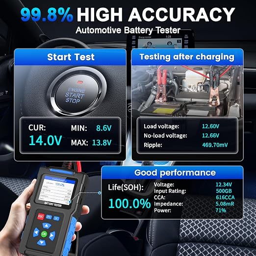 Battery Load Tester 12v Automotive, 20-2000 CCA Car Battery Tester and Alternator Tester for 24V Vehicles, BT300