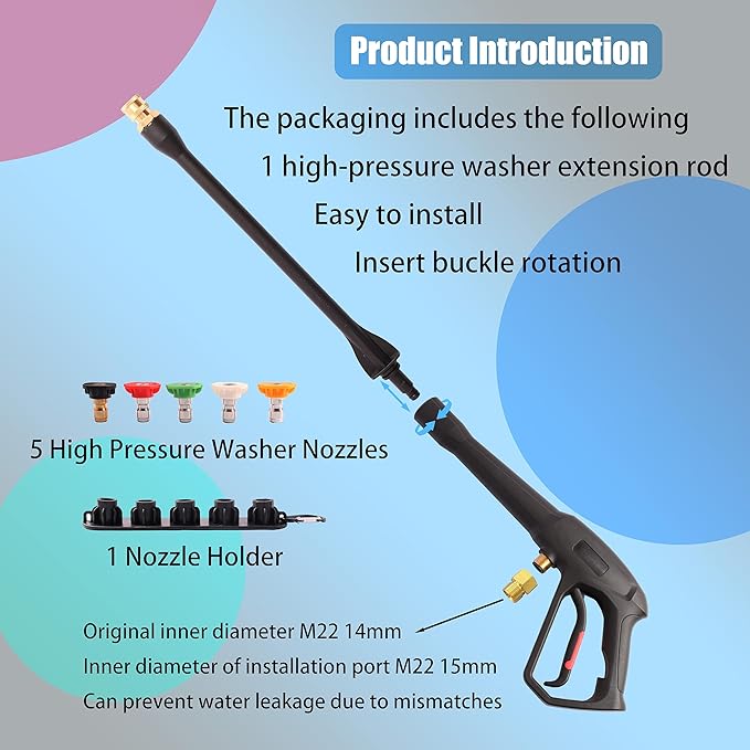 Pressure Washer Spray Gun - for Ryobi Pressure Washer Gun M22-14MM and M22-15MM Hose Connectors - with 1 Tips Holder and 5 Spray Nozzle Tips