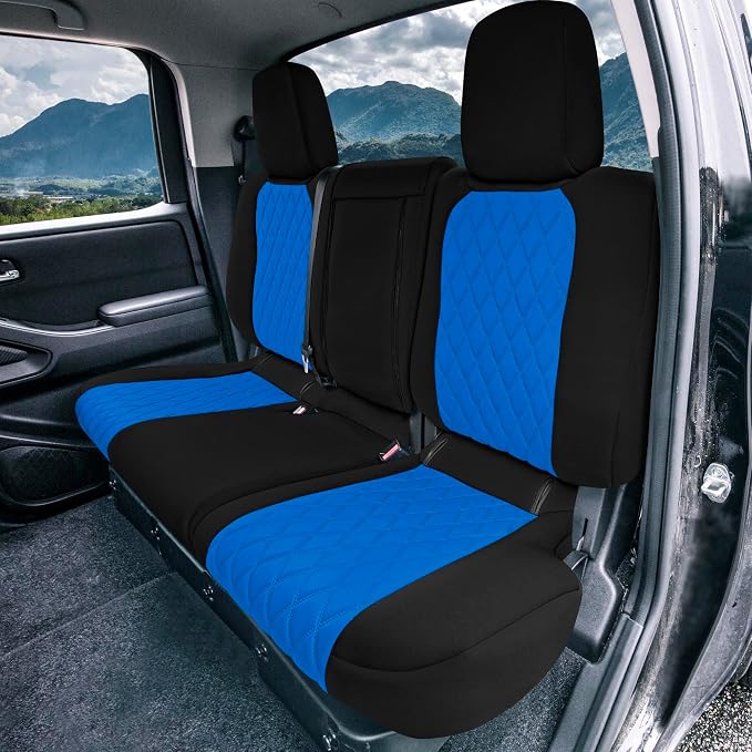 FH Group Custom Fit Car Seat Covers Specifically Made for 2022-2026 Nissan Frontier, Rear Set Blue Ultraflex Neoprene Waterproof Automotive Seat Covers for Pickup Truck, Nissan Accessories