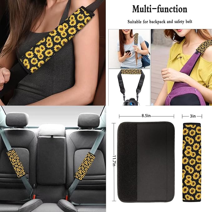 Tupalatus Auto Front Seat Covers Steering Wheel Cover,Seat Belt Shoulder Pads,Cup Holder,Gear Shift Knob Cover,Car Handbrake Protector Full Set of 9 Pieces for Women Gifts, Retro Wolf Floral Beige