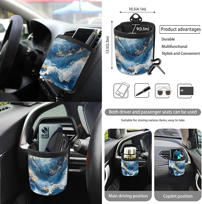 Marble Print Universal Fit Car Seat Cover Set Steering Wheel Covers Seatbelt Strap Pad Trash Cans Air Vent Storage Bag Rearview Mirror Cover Cup Holder Keychain, 15 PCS