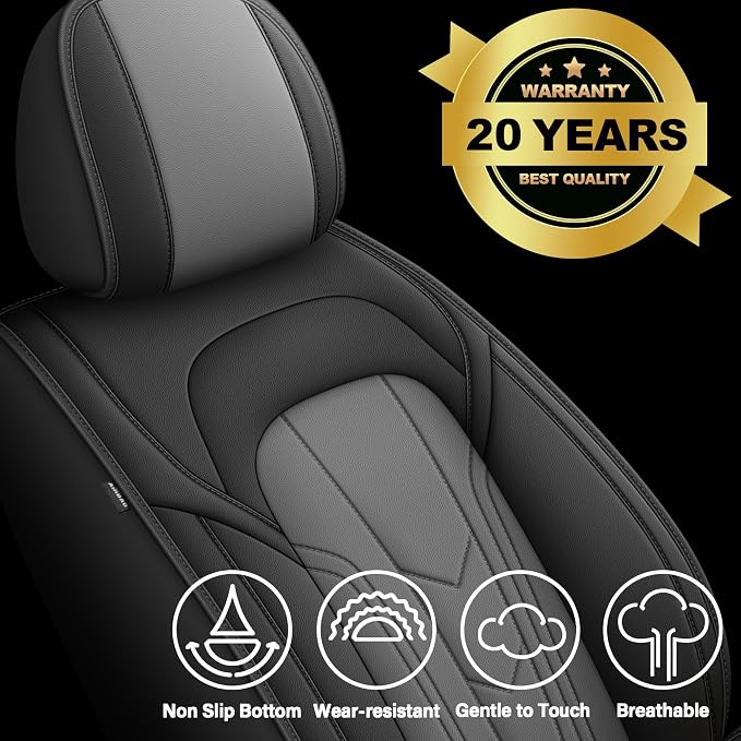 TTX for Ford F150 2009-2024 2025 2026 Seat Covers & F250 F350 F450 2017-2026 Seat Protectors with Durable and Faux Leather(Full Set,Black&Grey)