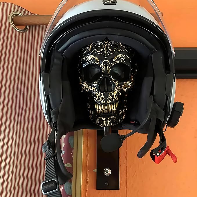 Motorcycle Helmet Skull Holder, Wall Mount Helmet Rack, Resin Crafts,Skull Helmets Holder Suitable for Motorcycle Cap, Baseball Cap, Bicycle Cap, Hat Storage Rack,Sports Gear (Type-F)